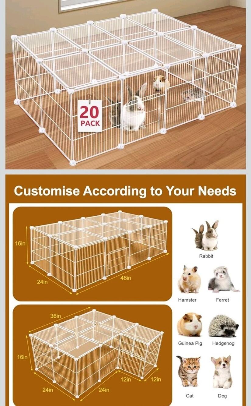 20 Panels Small Animal Playpen for Guinea Pigs Rabbits Puppies Indoor Outdoor
